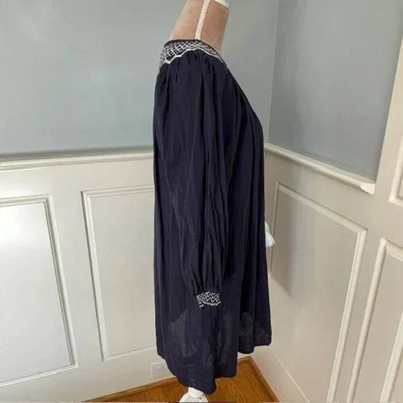 Figue 100% Cotton Smocked Embroidered Charlie Relaxed Fit Mini Dress Large - Picture 10 of 15